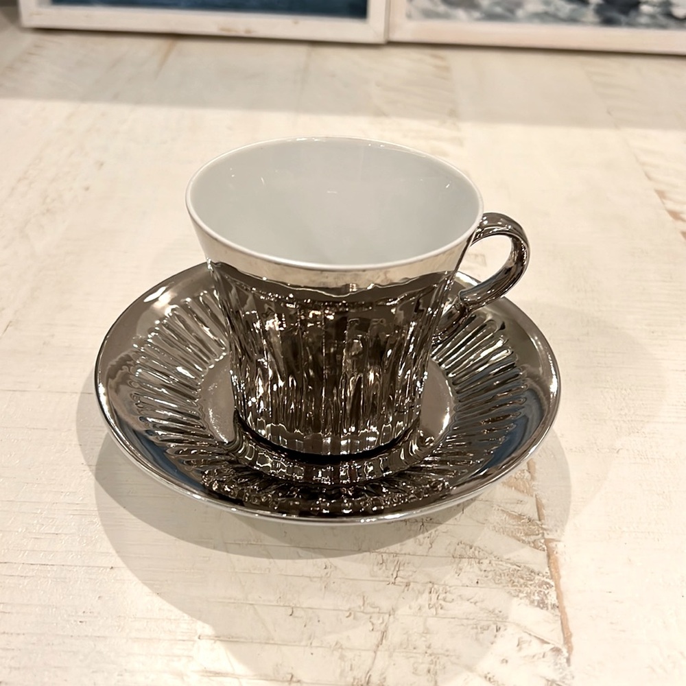 Royal Worcester Lustre Silver Cup & Saucer